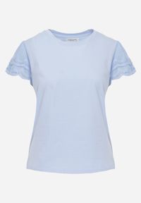 Renee - Niebieski T-shirt z Bawełny z Rękawami z Koronki Hycis. Kolor: niebieski. Materiał: bawełna, koronka. Wzór: koronka #4