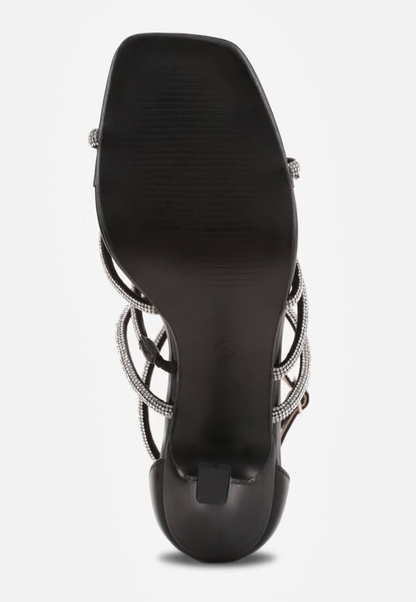 Renee - Czarne Sandały na Szpilce z Kwadratowym Noskiem i Cyrkoniowymi Paskami Zeviana. Okazja: na imprezę. Zapięcie: pasek. Kolor: czarny. Obcas: na szpilce. Styl: elegancki, glamour