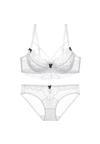 Intica - Koronkowy komplet bielizny ze strapsami na specjalne okazje Ralica. Kolor: biały. Materiał: koronka. Wzór: aplikacja, paski, koronka