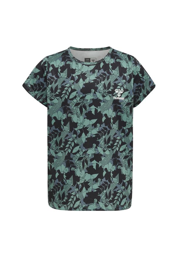 Koszulka dla dziewczynki Hummel Nanna. Kolor: wielokolorowy, niebieski, turkusowy. Materiał: jersey. Wzór: nadruk, aplikacja, kolorowy. Sport: joga i pilates