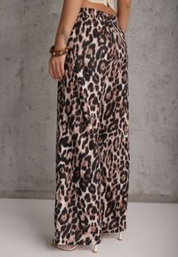 Renee - Panterkowe Spodnie High Waist Wide Leg z Koronkowym Wiązaniem w Talii Leanta. Stan: podwyższony. Kolekcja: plus size. Materiał: koronka. Długość: krótkie #3