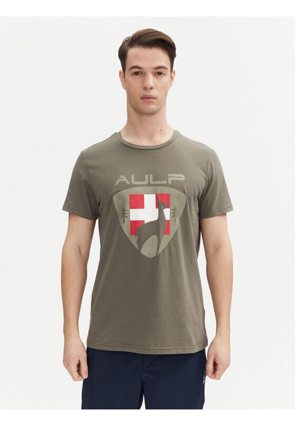 Aulp T-Shirt Roque Khaki Regular Fit. Kolor: brązowy. Materiał: bawełna