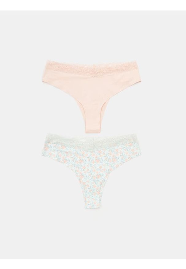 Sinsay - Majtki brazyliany z koronką 2 pack - wielobarwny. Materiał: koronka. Wzór: koronka