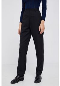 Polo Ralph Lauren Spodnie jedwabne damskie kolor czarny proste high waist. Okazja: na co dzień. Stan: podwyższony. Kolor: czarny. Materiał: jedwab. Styl: casual