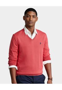Ralph Lauren - RALPH LAUREN - Czerwony sweter z haftowanym logo. Typ kołnierza: polo. Kolor: czerwony. Materiał: bawełna. Wzór: haft #1