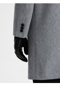 Ombre Clothing - Dwurzędowy męski płaszcz z podszewką - szary V1 OM-COWC-0107 - M. Typ kołnierza: kołnierz rewers. Kolor: szary. Materiał: poliester #5