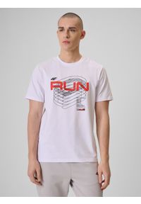 4f - 4F T-shirt regular z nadrukiem męski - biały L. Okazja: na co dzień. Kolor: biały. Materiał: jeans, materiał, bawełna, dresówka. Wzór: nadruk. Styl: casual, klasyczny #1