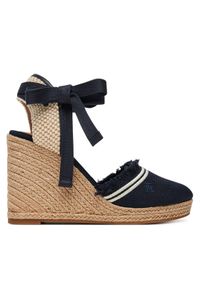 TOMMY HILFIGER - Tommy Hilfiger Espadryle Fringe Canvas High Wedge FW0FW08878 Granatowy. Kolor: niebieski. Materiał: materiał
