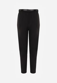 Born2be - Czarne Spodnie Typu Cygaretki z Wysokim Stanem Paskiem i Klamrą Półksiężycem Vikirae. Okazja: na spotkanie biznesowe, do pracy. Stan: podwyższony. Kolor: czarny. Styl: biznesowy, elegancki, klasyczny #3