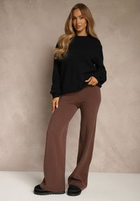 Renee - Brązowe Spodnie Wide Leg High Waist z Dodatkiem Kaszmiru Nevalla. Okazja: na co dzień. Stan: podwyższony. Kolor: brązowy. Materiał: kaszmir. Styl: casual, elegancki #5
