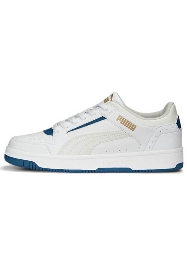 Buty do chodzenia męskie Puma Rebound Joy Low. Zapięcie: sznurówki. Kolor: biały, wielokolorowy, niebieski. Materiał: materiał, syntetyk. Szerokość cholewki: normalna. Sport: turystyka piesza
