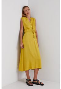 Answear Lab Sukienka kolor żółty midi prosta. Okazja: na co dzień. Kolor: żółty. Materiał: tkanina. Typ sukienki: proste. Styl: wakacyjny. Długość: midi #6