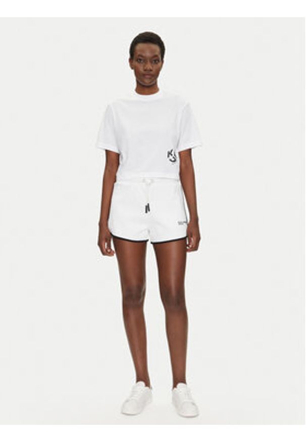 Karl Lagerfeld - KARL LAGERFELD T-Shirt A2W17076 Biały Cropped Fit. Typ kołnierza: dekolt w karo. Kolor: biały. Materiał: bawełna