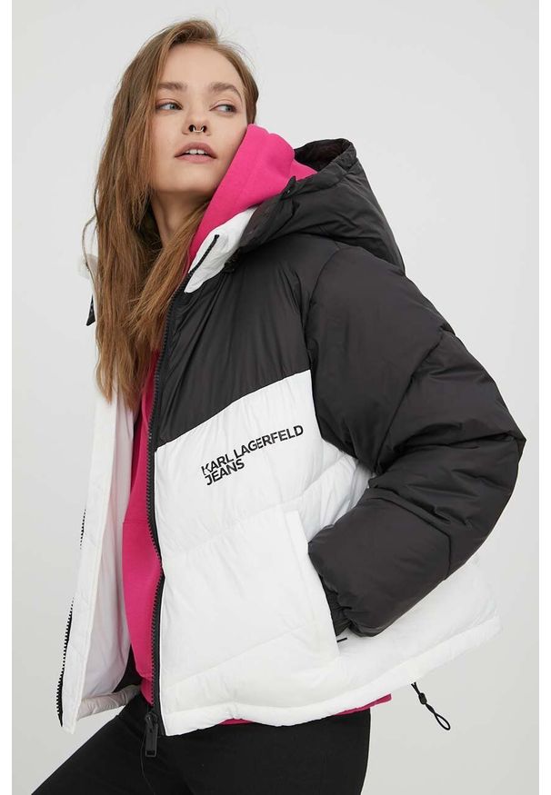 Karl Lagerfeld Jeans kurtka damska kolor czarny zimowa oversize. Kolor: czarny. Materiał: poliamid. Sezon: zima