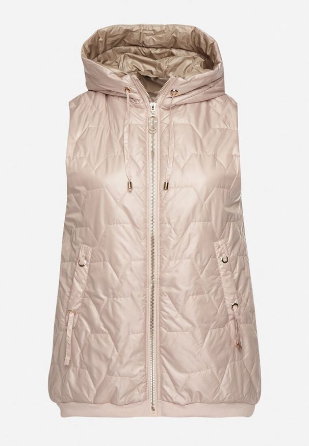 Born2be - Jasnobeżowa Kamizelka Pikowana z Kapturem i Ściągaczami Kolavira. Okazja: na co dzień. Typ kołnierza: kaptur. Kolekcja: plus size. Kolor: beżowy. Materiał: jeans. Styl: klasyczny, elegancki, casual