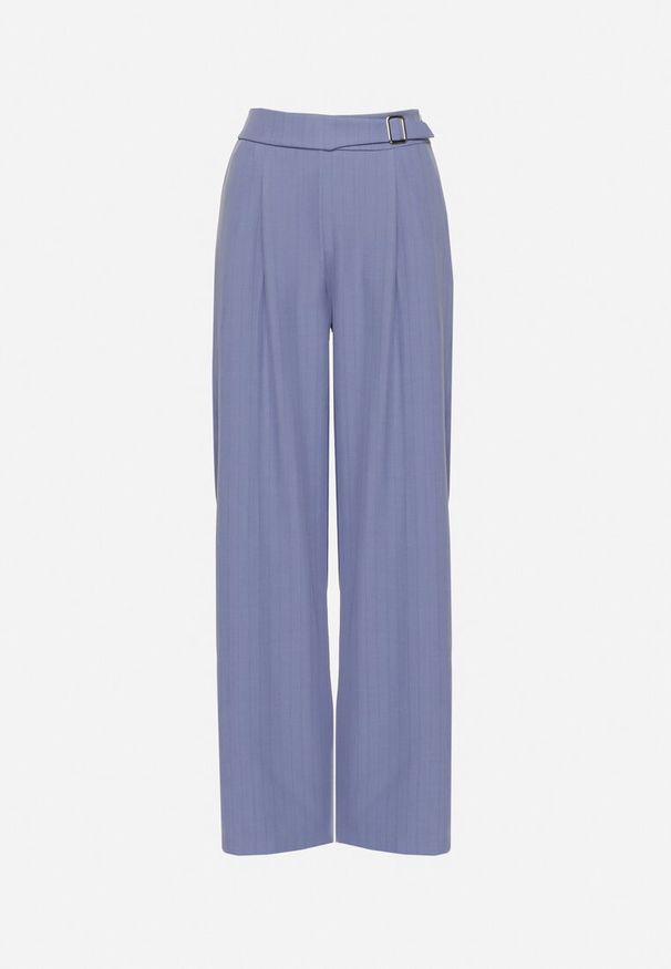 Born2be - Niebieskie Garniturowe Spodnie Szerokie z Wiskozą i Paskiem Ellifira. Okazja: na co dzień, na spotkanie biznesowe. Kolor: niebieski. Materiał: wiskoza. Styl: biznesowy, casual, elegancki