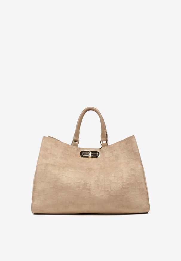 Born2be - Beżowa Torebka Shopperka z Imitacji Zamszu z Rączkami i Paskiem na Ramię Tamelle. Kolor: beżowy. Materiał: zamszowe. Styl: biznesowy, casual. Rodzaj torebki: na ramię