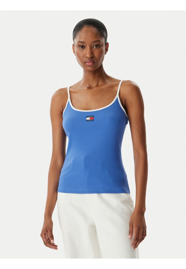 Tommy Jeans Top DW0DW22261 Niebieski Slim Fit. Kolor: niebieski. Materiał: bawełna