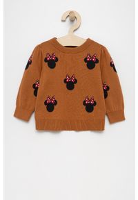GAP Sweter bawełniany dziecięcy x Disney kolor brązowy. Okazja: na co dzień. Kolor: brązowy. Materiał: bawełna. Wzór: motyw z bajki. Styl: casual