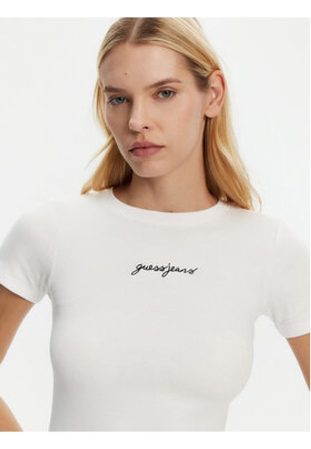 Guess Jeans T-Shirt W5RI57 KA0H1 Biały Slim Fit. Kolor: biały. Materiał: bawełna