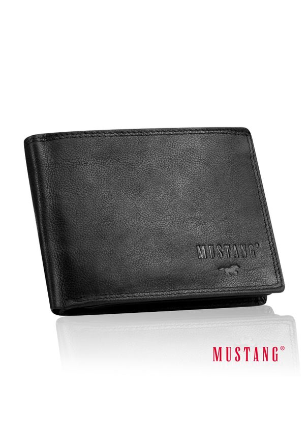 Męski Skórzany Portfel Czarny Premium Mustang Denimo High Wallet. Kolor: czarny. Materiał: skóra