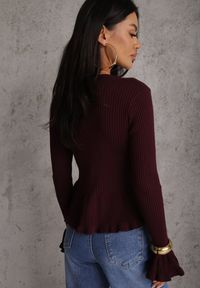 Renee - Fioletowy Wiskozowy Kardigan w Prążki z Falbankami i Guzikami z Cyrkoniami Danareia. Okazja: na co dzień, na imprezę. Typ kołnierza: kołnierz z falbankami. Kolor: fioletowy. Materiał: wiskoza. Wzór: prążki. Styl: casual #7