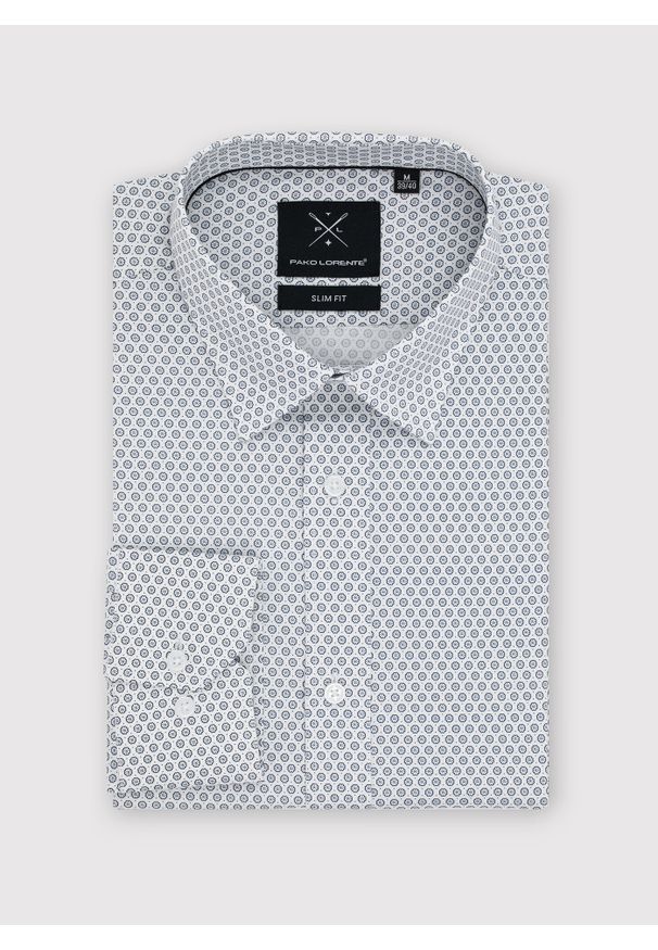 Pako Lorente - Biała koszula męska w mikrowzór. Kolor: biały. Materiał: bawełna, elastan. Długość rękawa: długi rękaw. Długość: długie
