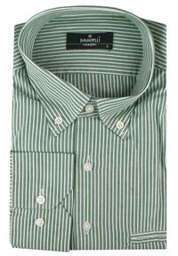 Ravanelli - Modna Koszula z Kołnierzykiem na Guziki - Zielona w Prążek. Typ kołnierza: button down. Kolor: zielony. Materiał: bawełna. Wzór: prążki #2