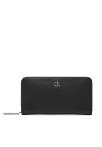 Calvin Klein Duży Portfel Damski Ck Re-Lock Large Zip Around LV04F1034G Czarny. Kolor: czarny. Materiał: skóra