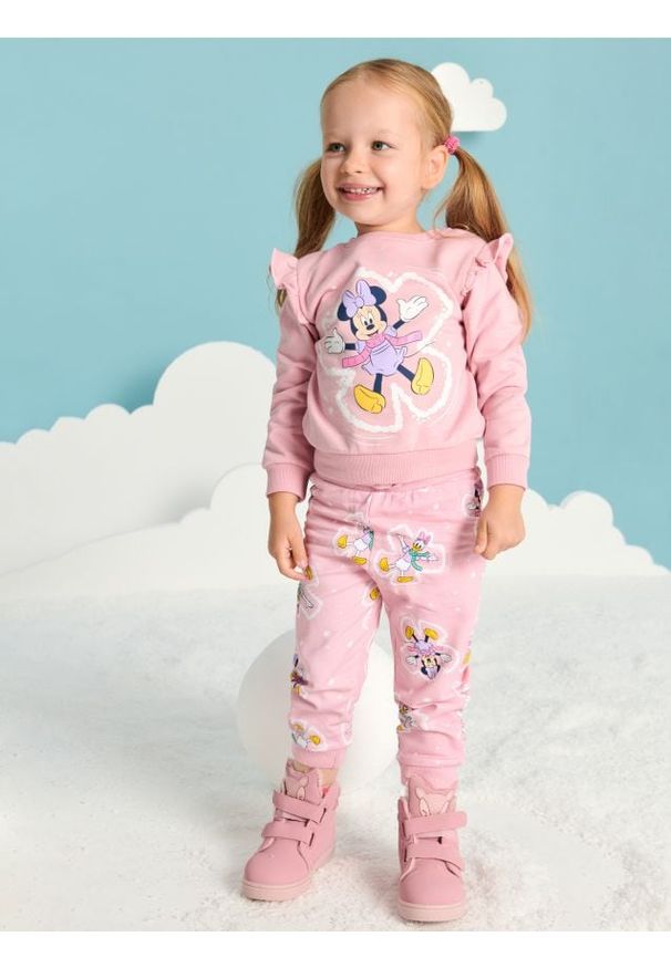 Sinsay - Spodnie dresowe Myszka Minnie - różowy. Kolor: różowy. Materiał: dresówka. Długość: długie. Wzór: motyw z bajki