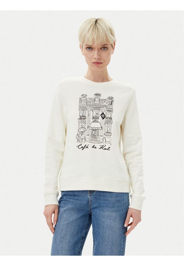 Karl Lagerfeld - KARL LAGERFELD Bluza A2W20057 Écru Regular Fit. Typ kołnierza: dekolt w karo. Kolor: kremowy. Materiał: bawełna