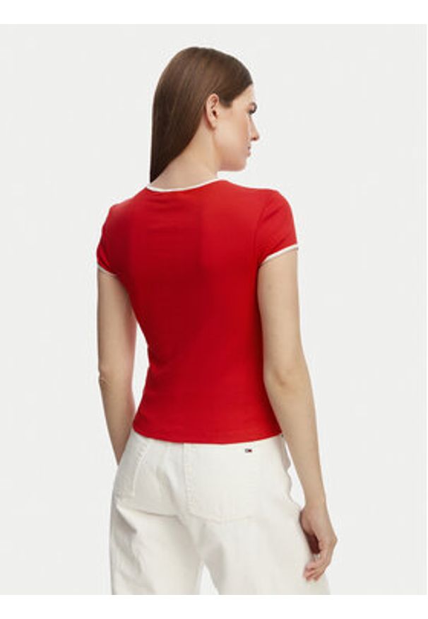 TOMMY HILFIGER - Tommy Hilfiger T-Shirt WW0WW49245 Czerwony Slim Fit. Kolor: czerwony. Materiał: bawełna