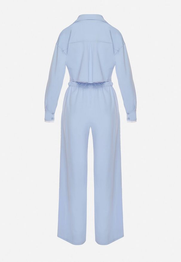 Born2be - Niebieski Komplet w Stylu Utility Krótka Koszula i Szerokie Spodnie z Gumką w Pasie Lysianne. Kolor: niebieski