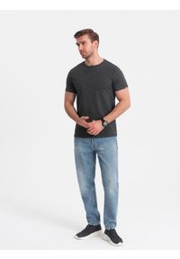 Ombre Clothing - T-shirt męski z ozdobnym efektem confetti - czarny V5 OM-TSCT-0178 - XXL. Okazja: na co dzień. Kolor: czarny. Materiał: bawełna. Wzór: jednolity. Styl: casual #9