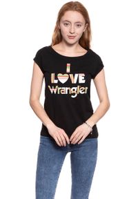 Wrangler - WRANGLER T SHIRT DAMSKI I LOVE TEE BLACK W700LEA01. Okazja: na co dzień. Wzór: nadruk. Styl: casual