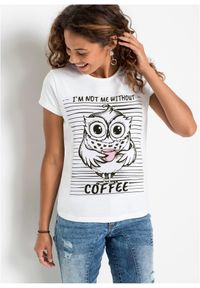 bonprix - T-shirt z czystej bawełny. Kolor: biały. Materiał: bawełna. Wzór: nadruk #1