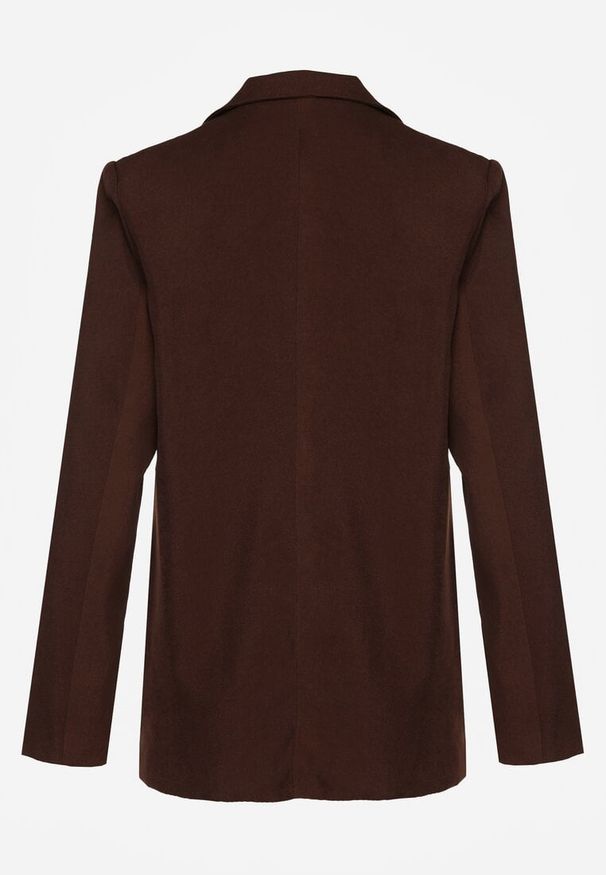 Renee - Brązowa Marynarka Dwurzędowa o Kroju Oversize Clasora. Typ kołnierza: golf. Kolor: brązowy. Materiał: poliester. Styl: klasyczny