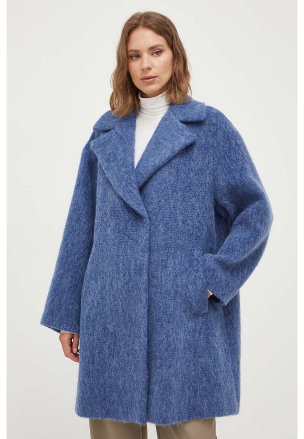 Weekend Max Mara płaszcz wełniany kolor niebieski przejściowy dwurzędowy. Okazja: na co dzień. Kolor: niebieski. Materiał: wełna. Styl: casual, klasyczny