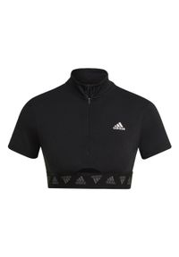 Top sportowy damski Adidas Crop Zip Tee sportowy krótki logo. Kolor: czarny. Długość: krótkie