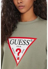 Guess - GUESS Zielona bluza damska z dużym logo Original Fleece. Kolor: zielony #6