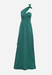 Born2be - Zielona Rozkloszowana Sukienka z Asymetryczną Górą i Wiązaniem na Ramieniu z Rozcięciem Efirey. Kolor: zielony. Materiał: tkanina. Typ sukienki: asymetryczne #7