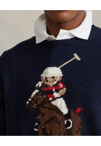 Ralph Lauren - RALPH LAUREN - Granatowy sweter a kolorowym misiem Polo. Typ kołnierza: polo. Kolor: niebieski. Materiał: bawełna, len. Długość rękawa: długi rękaw. Długość: długie. Wzór: kolorowy #3