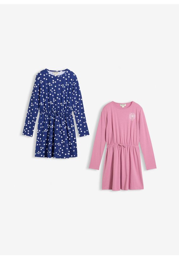 bonprix - Sukienka z dżerseju z elastycznej mieszanki bawełny organicznej (2 szt.). Typ kołnierza: kokarda. Kolor: różowy. Materiał: jersey, bawełna