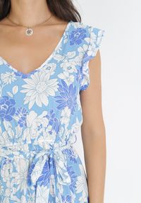 Born2be - Niebieska Sukienka z Wiskozy w Kwiaty Fannio. Kolor: niebieski. Materiał: wiskoza. Wzór: kwiaty. Sezon: lato. Długość: mini #5