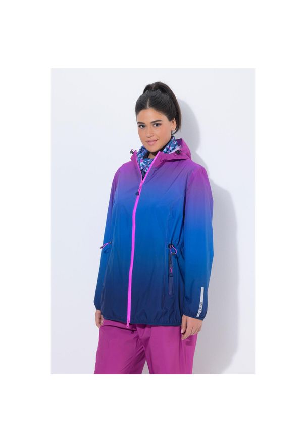 ULLA POPKEN - Damskie Kurtka przeciwdeszczowa lekka wodoszczelna kaptur kieszenie na zamek. Kolekcja: plus size. Kolor: niebieski. Materiał: poliester, materiał