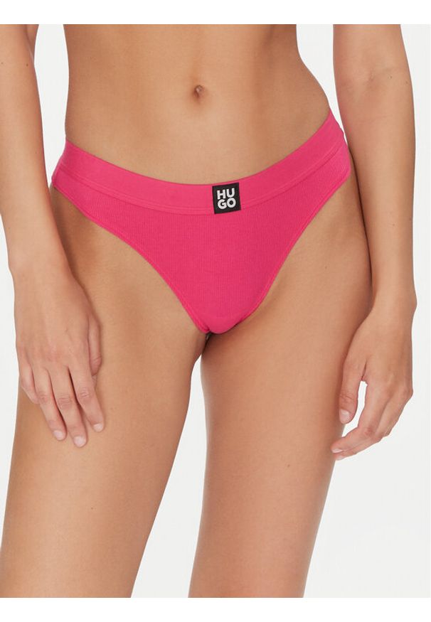 Hugo - HUGO Stringi Thong Rib 50496809 Różowy. Kolor: różowy