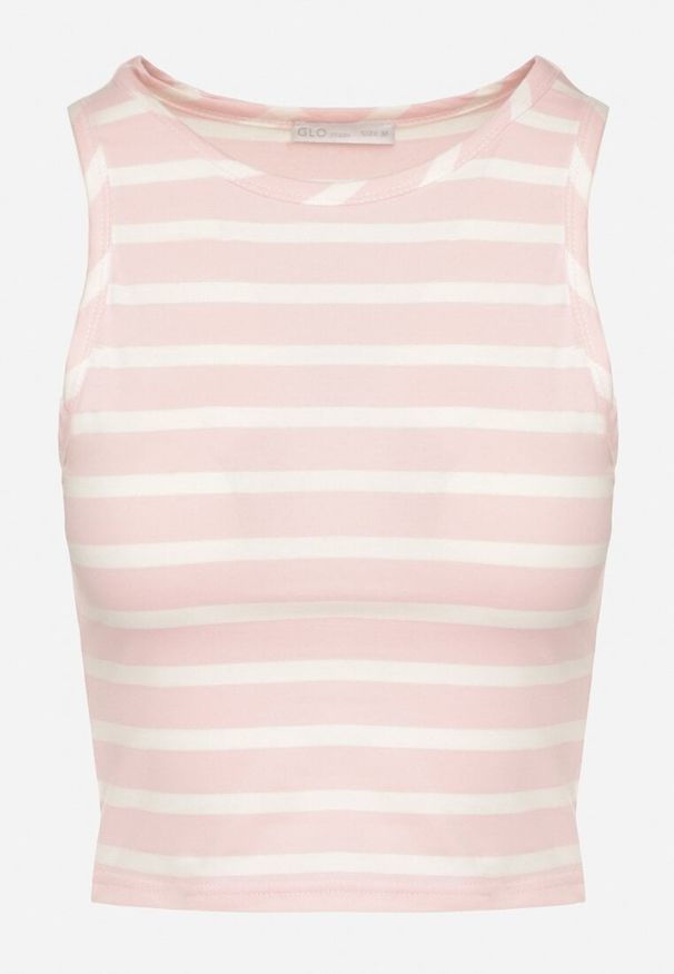 Born2be - Różowy Bawełniany Top Ozdobiony Paskami Foniria. Okazja: na co dzień. Kolor: różowy. Materiał: bawełna. Wzór: aplikacja. Sezon: lato. Styl: klasyczny, casual, elegancki