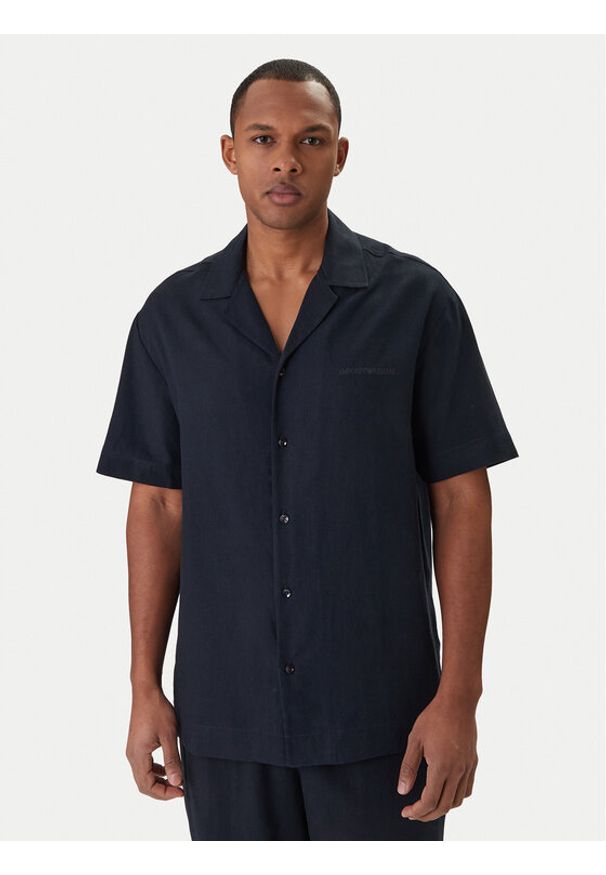Emporio Armani Koszula EM000593 AF20590 UB102 Granatowy Regular Fit. Kolor: niebieski. Materiał: len