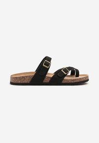 Born2be - Czarne Klapki Japonki na Korkowej Podeszwie Zdobione Klamrami Idaliora. Okazja: na plażę. Kolor: czarny. Materiał: jeans. Wzór: aplikacja. Sezon: lato #5