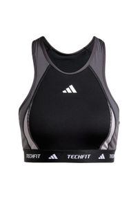 Adidas - Biustonosz Techfit Medium-Support High-Neck Colorblock. Kolor: czarny. Materiał: materiał. Technologia: Techfit (Adidas)